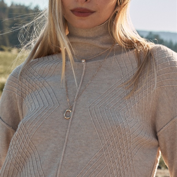 Turtleneck Cotton Knit Design Top - Picture 4 of 4
